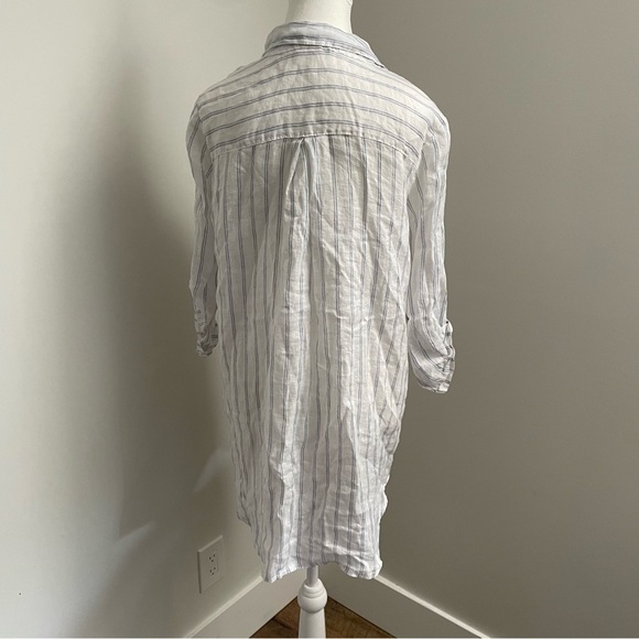 Made in Italy 100% Linen White and Blue Stripe Oversized Button Down Top Size M - Picture 5 of 10